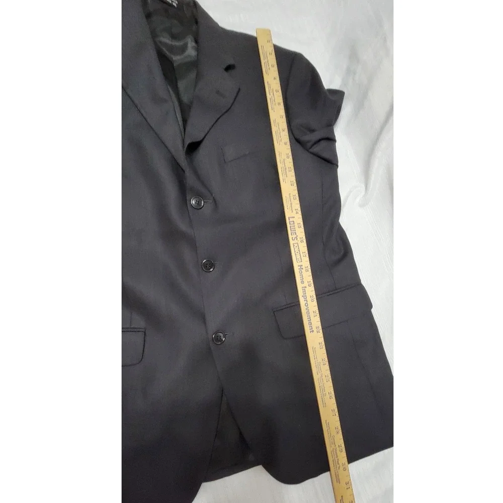 Blazer Sport Coat Jacket Andrew Fezza Mens 39R Navy Blue 3-Button Stretch